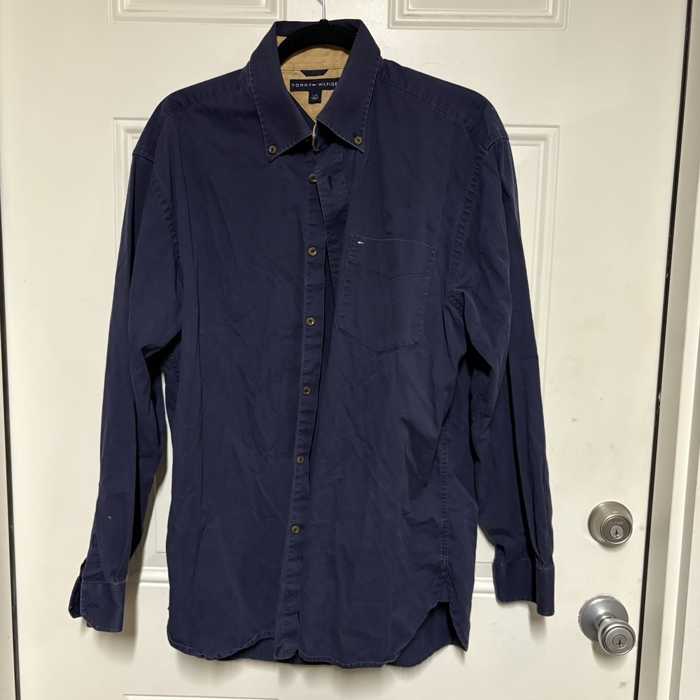 Vintage Tommy Hilfiger Button Front Shirt Mens Large Blue